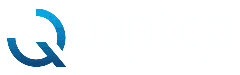 Inverted color version of Quantca Financial LLC's official logo featuring the company name with a modern, stylized design.