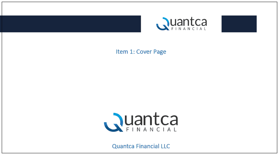 Cover image of Quantca Financial's Form ADV Brochure featuring symbols representing transparency, compliance, and professional financial services.